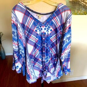 Style & Co. Blue and Red Plaid Blouse